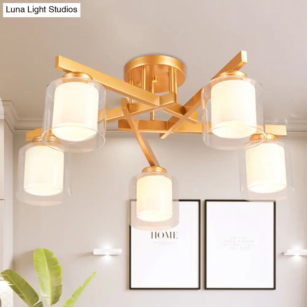 DecorBites™ Cylinder Semi Mount Bedroom Lighting - Clear Glass, White Ceiling Light - 4/5/6 Lights