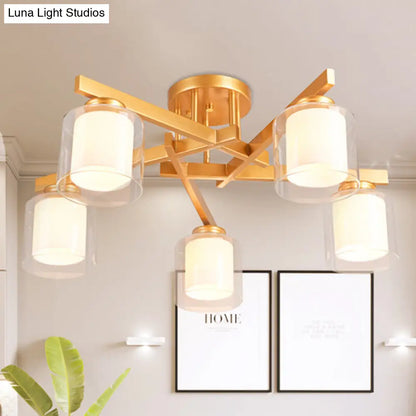 DecorBites™ Cylinder Semi Mount Bedroom Lighting - Clear Glass, White Ceiling Light - 4/5/6 Lights