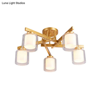 DecorBites™ Cylinder Semi Mount Bedroom Lighting - Clear Glass, White Ceiling Light - 4/5/6 Lights