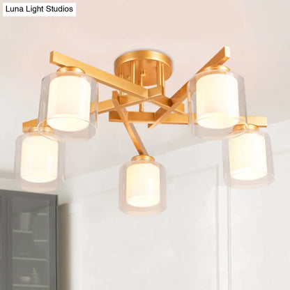 DecorBites™ Cylinder Semi Mount Bedroom Lighting - Clear Glass, White Ceiling Light - 4/5/6 Lights