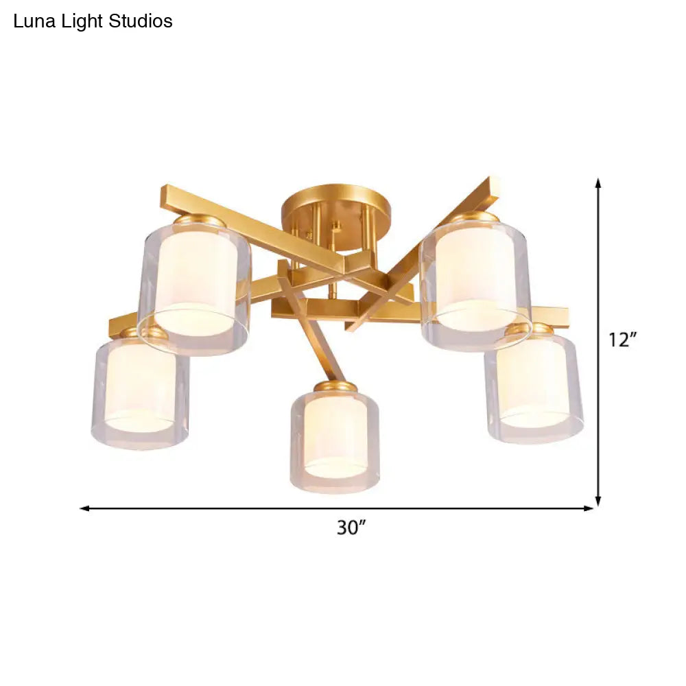 DecorBites™ Cylinder Semi Mount Bedroom Lighting - Clear Glass, White Ceiling Light - 4/5/6 Lights