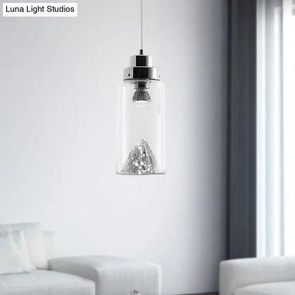 Cylinder/Semicircle Pendant Light - Modern Clear Glass LED Hanging Lamp for Dining Room