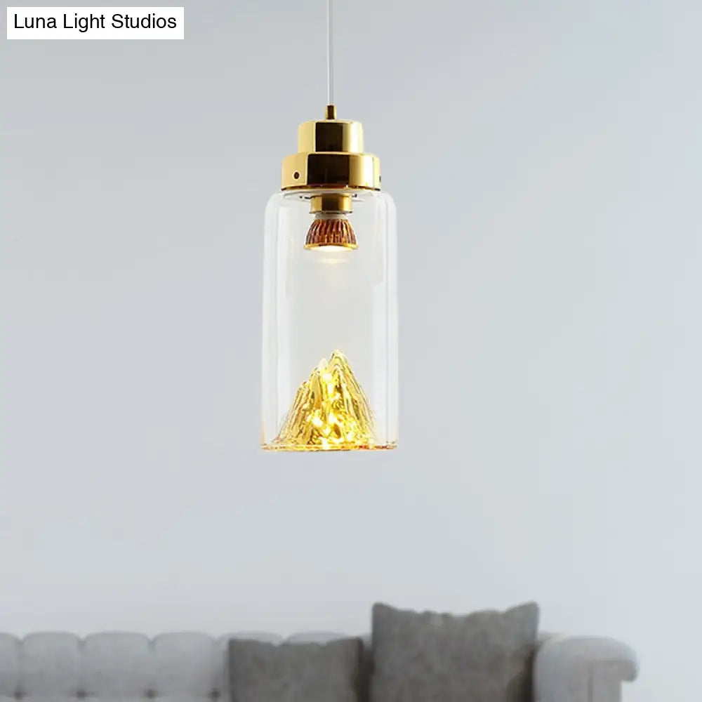 Cylinder/Semicircle Pendant Light - Modern Clear Glass LED Hanging Lamp for Dining Room