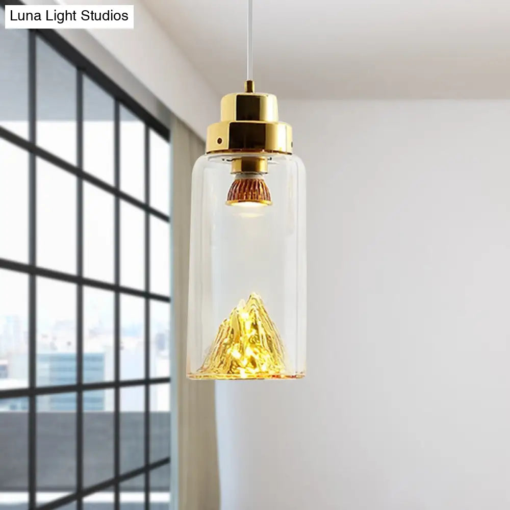 Cylinder/Semicircle Pendant Light - Modern Clear Glass LED Hanging Lamp for Dining Room