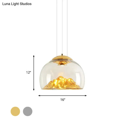 Cylinder/Semicircle Pendant Light - Modern Clear Glass LED Hanging Lamp for Dining Room