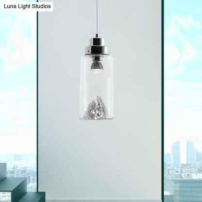 Cylinder/Semicircle Pendant Light - Modern Clear Glass LED Hanging Lamp for Dining Room