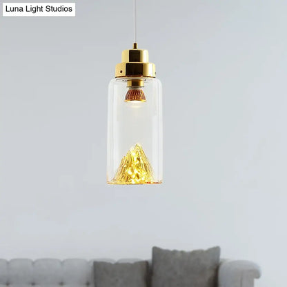 Cylinder/Semicircle Pendant Light - Modern Clear Glass LED Hanging Lamp for Dining Room