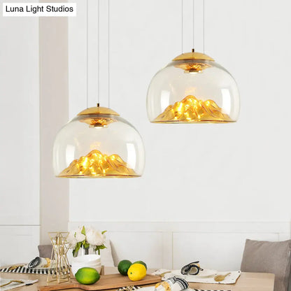 Cylinder/Semicircle Pendant Light - Modern Clear Glass LED Hanging Lamp for Dining Room