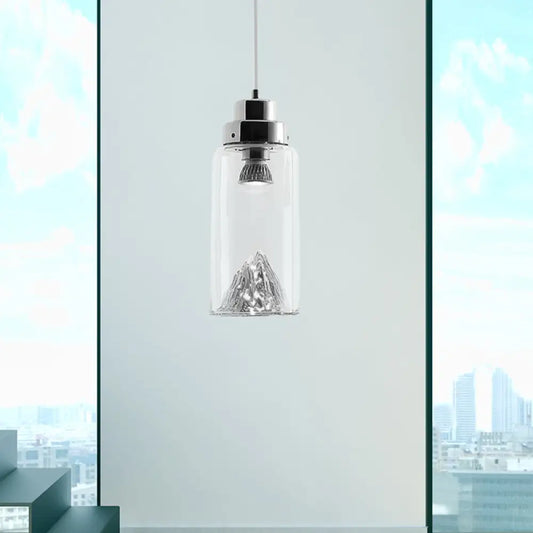 Cylinder/Semicircle Pendant Light - Modern Clear Glass LED Hanging Lamp for Dining Room