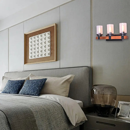 Cylinder Shade Clear Glass Wall Sconce: 3-Bulb Brown Fixture for Traditional Living Rooms