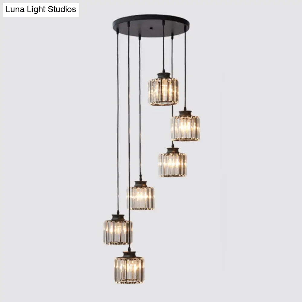 DecorBites™ Cylinder Staircase Multi Ceiling Light Clear Crystal Modern Suspension Light Fixture