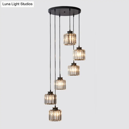 DecorBites™ Cylinder Staircase Multi Ceiling Light Clear Crystal Modern Suspension Light Fixture
