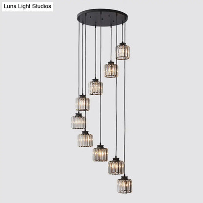 DecorBites™ Cylinder Staircase Multi Ceiling Light Clear Crystal Modern Suspension Light Fixture