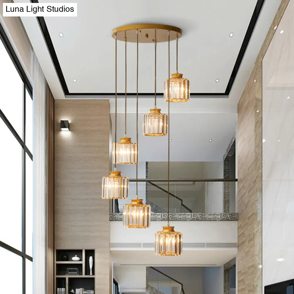 DecorBites™ Cylinder Staircase Multi Ceiling Light Clear Crystal Modern Suspension Light Fixture
