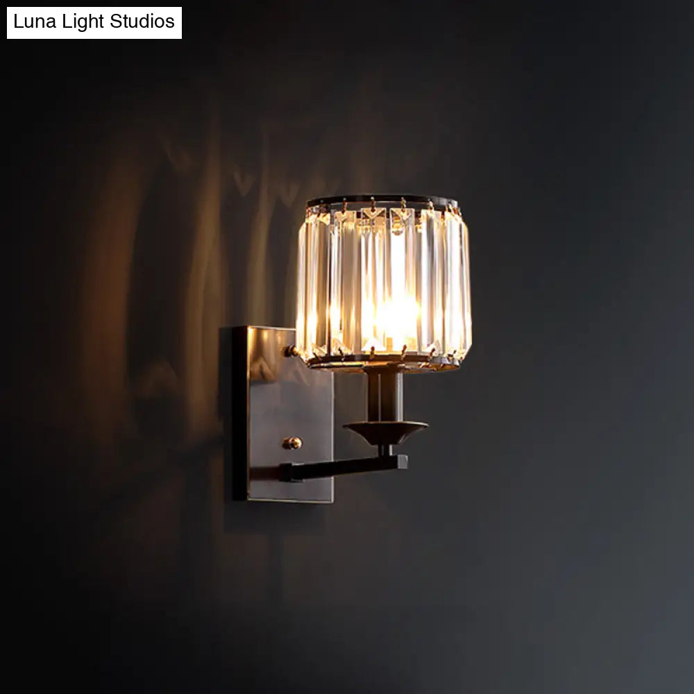 وحدة إضاءة حائط أسطوانية - إضاءة شمعدان كريستالية منشورية بمصباح واحد من سيمبليسيتي (أسود)