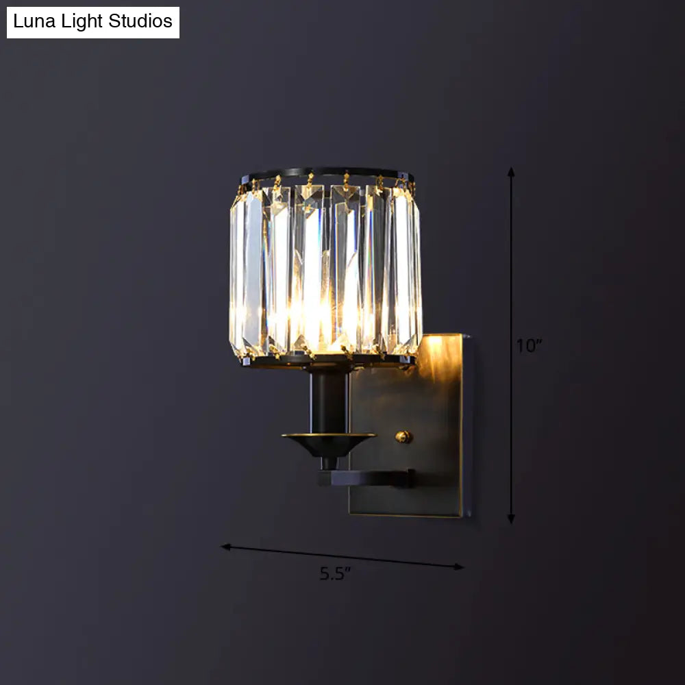 وحدة إضاءة حائط أسطوانية - إضاءة شمعدان كريستالية منشورية بمصباح واحد من سيمبليسيتي (أسود)