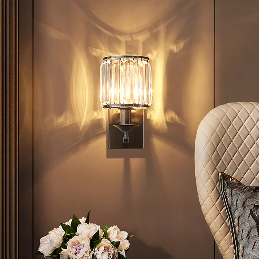 وحدة إضاءة حائط أسطوانية - إضاءة شمعدان كريستالية منشورية بمصباح واحد من سيمبليسيتي (أسود)