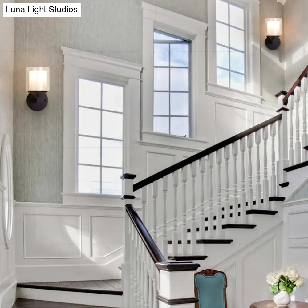 DecorBites™ DecorBites™ Cylinder Wall Mounted Industrial Light with Clear Glass in Black/Silver