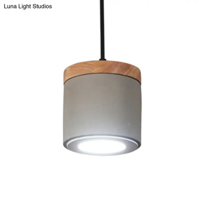 Cylindrical Antiqued Cement LED Pendant Light Fixture in Grey – Warm/White Lighting for Dining Room