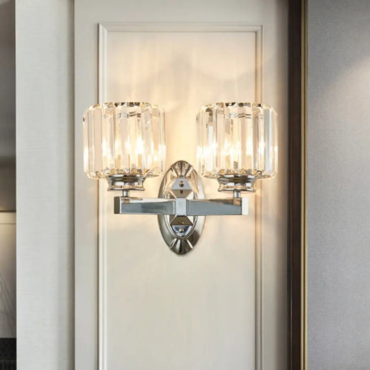 DecorBites™ Cylindrical Crystal Wall Sconce with Vintage Chrome Finish - Set of 2 Bulbs