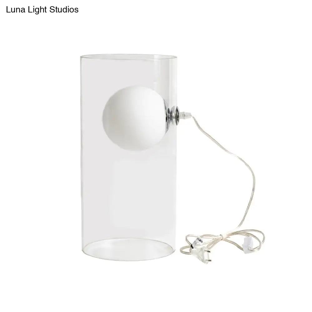 مصباح طاولة أسطواني زجاجي لغرفة المعيشة - إضاءة ليلية بسيطة مع سلك توصيل