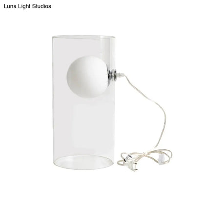 مصباح طاولة أسطواني زجاجي لغرفة المعيشة - إضاءة ليلية بسيطة مع سلك توصيل