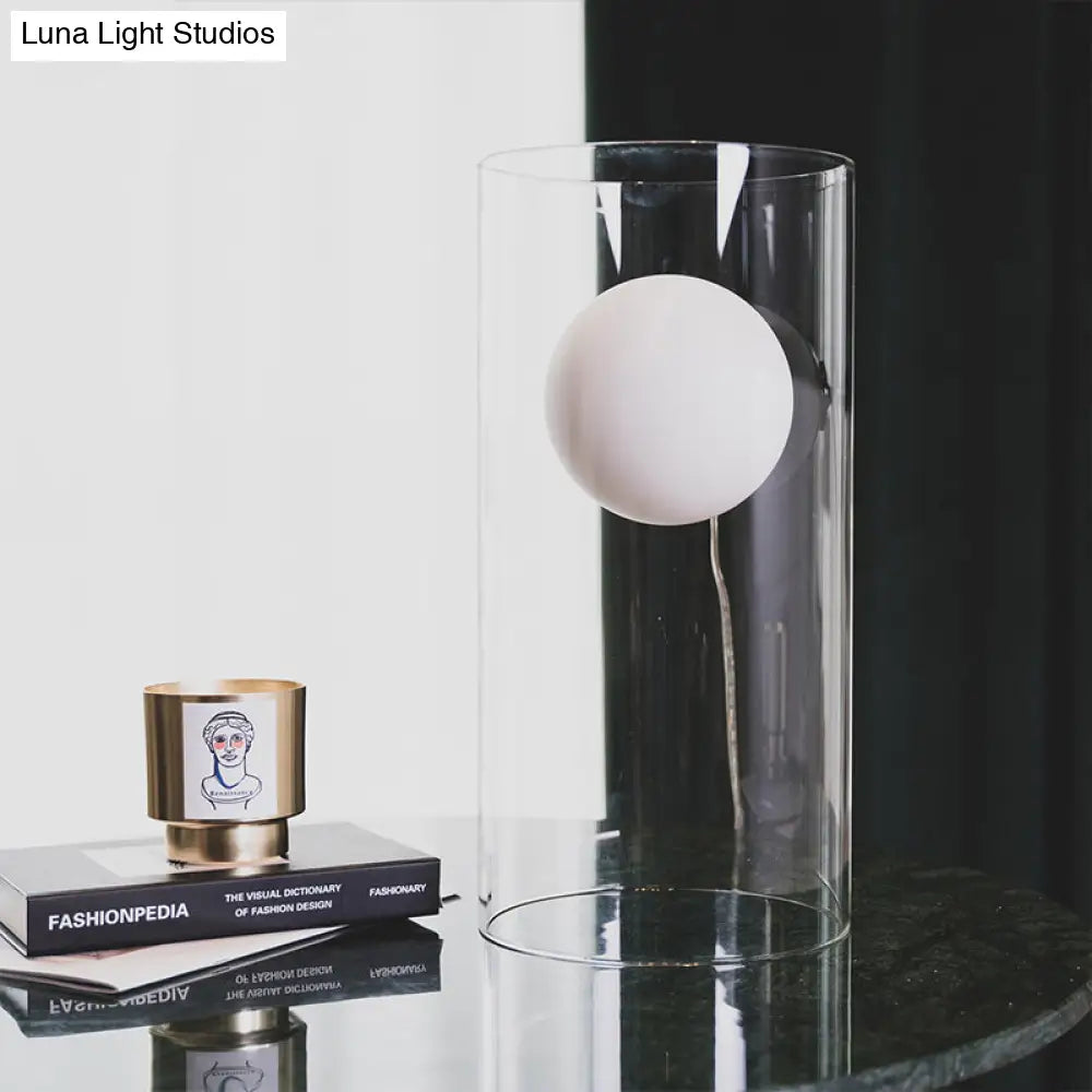 مصباح طاولة أسطواني زجاجي لغرفة المعيشة - إضاءة ليلية بسيطة مع سلك توصيل