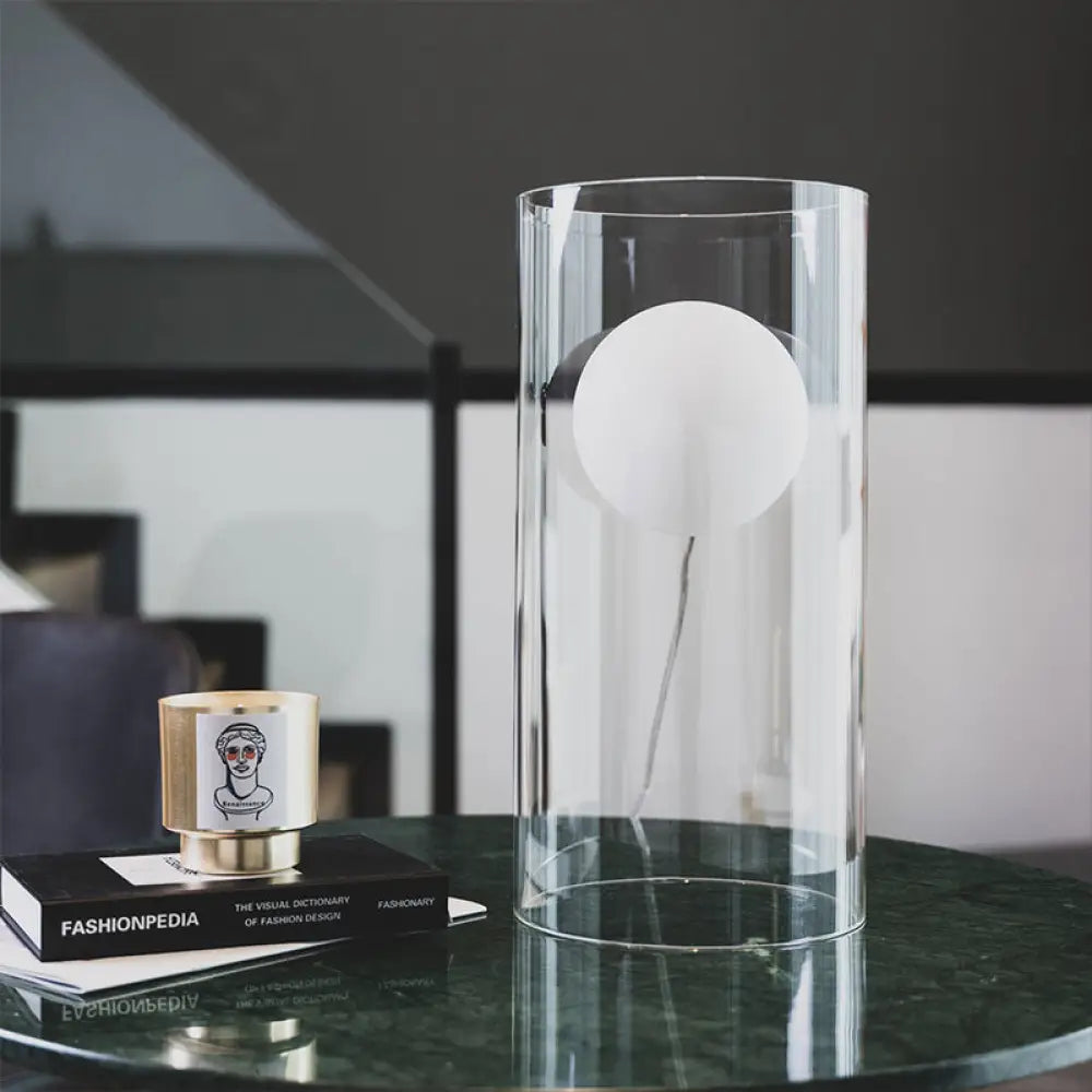 مصباح طاولة أسطواني زجاجي لغرفة المعيشة - إضاءة ليلية بسيطة مع سلك توصيل