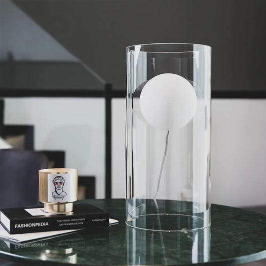 مصباح طاولة أسطواني زجاجي لغرفة المعيشة - إضاءة ليلية بسيطة مع سلك توصيل