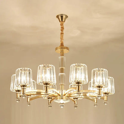 ثريا ذهبية أسطوانية الشكل مع منشور كريستالي بصري بسيط - مثالية لغرفة المعيشة