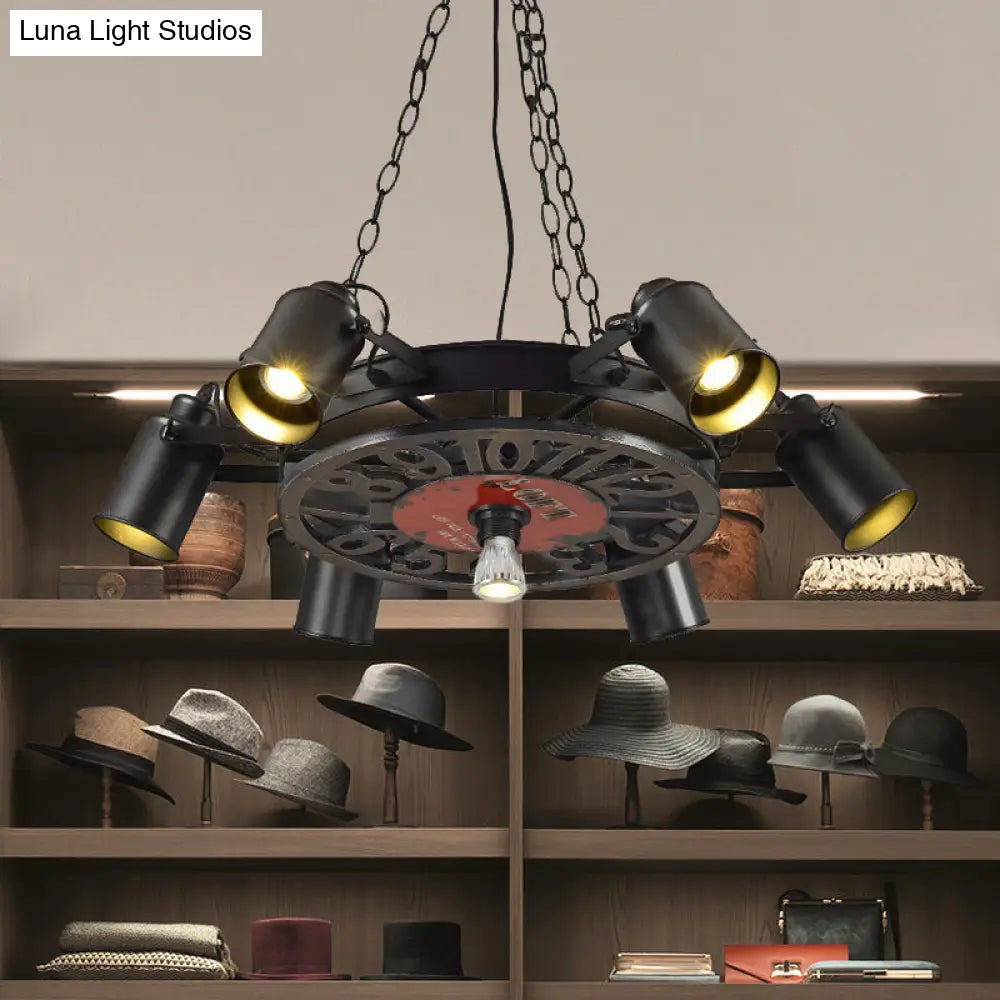 Lámpara colgante cilíndrica industrial de metal con diseño de 7 luces en color negro - Perfecta para restaurantes y bares