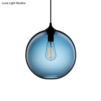 Cylindrical Industrial Pendant Lamp with Clear/Blue/Amber Glass for Restaurants