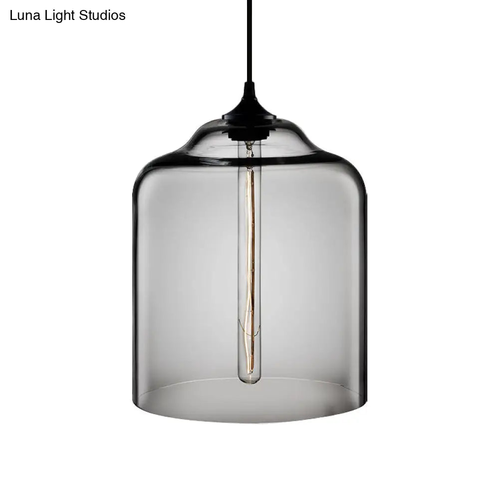 Cylindrical Industrial Pendant Lamp with Clear/Blue/Amber Glass for Restaurants