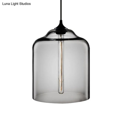 Cylindrical Industrial Pendant Lamp with Clear/Blue/Amber Glass for Restaurants