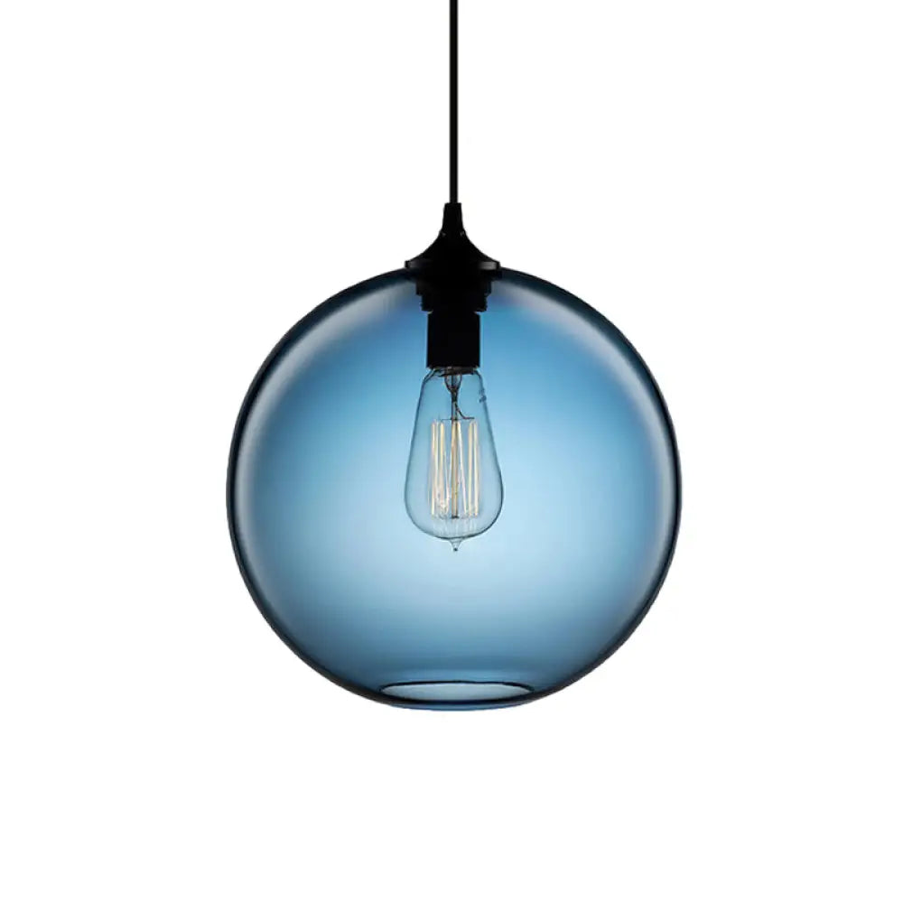 Cylindrical Industrial Pendant Lamp with Clear/Blue/Amber Glass for Restaurants