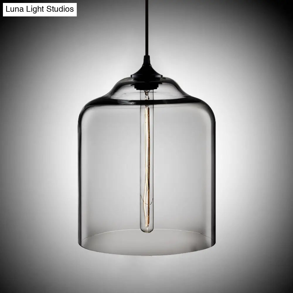 Cylindrical Industrial Pendant Lamp with Clear/Blue/Amber Glass for Restaurants