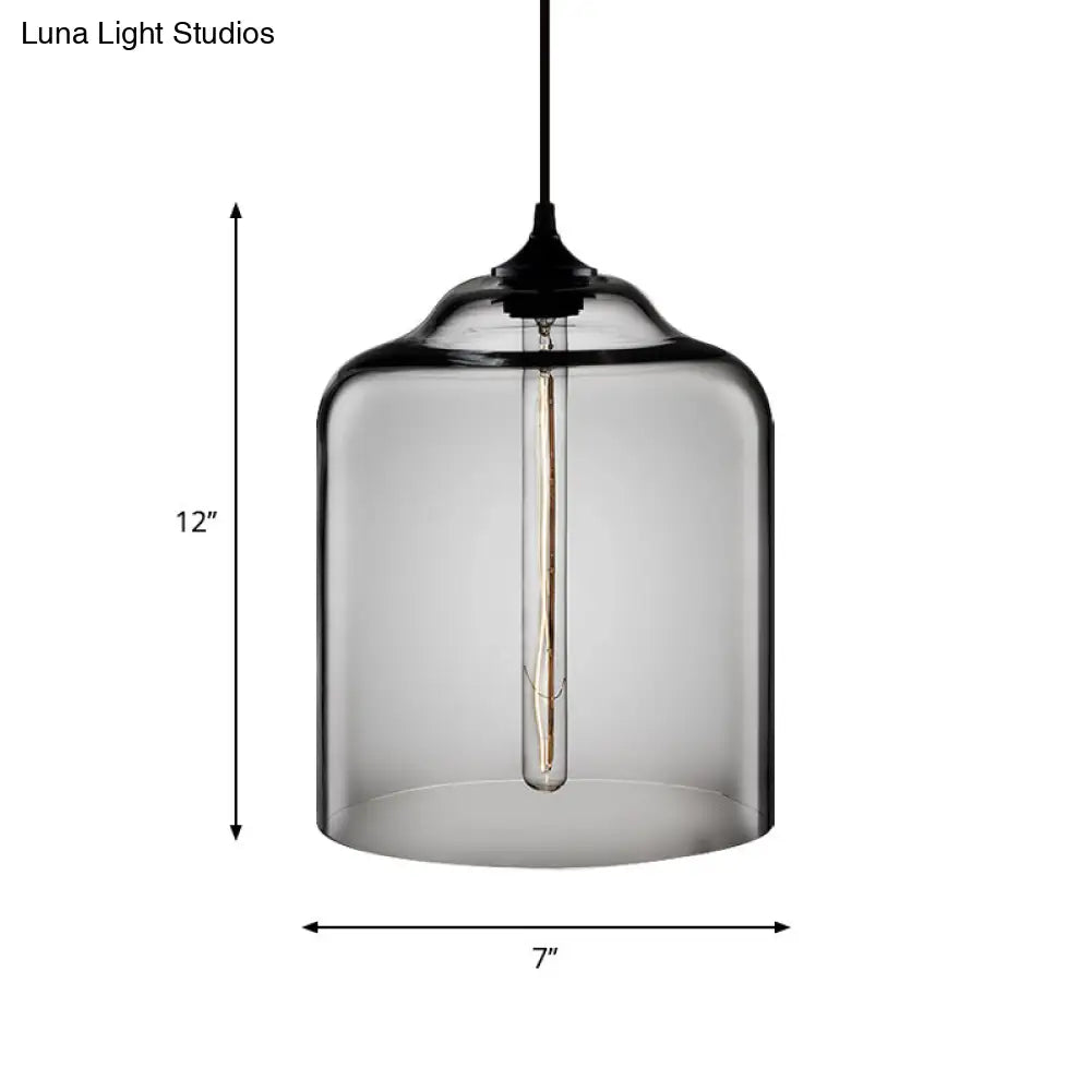 Cylindrical Industrial Pendant Lamp with Clear/Blue/Amber Glass for Restaurants