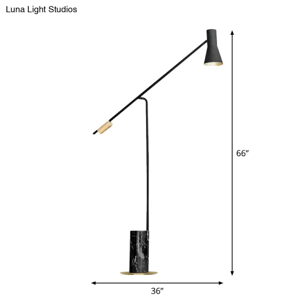 مصباح أرضي أسطواني من الرخام: مصباح LED أسود قائم مع غطاء مصباح يدوي لغرفة المعيشة