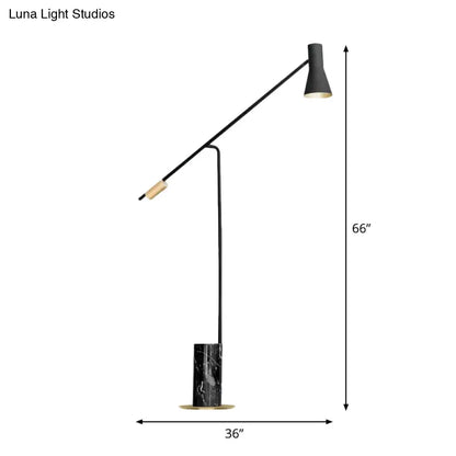 مصباح أرضي أسطواني من الرخام: مصباح LED أسود قائم مع غطاء مصباح يدوي لغرفة المعيشة
