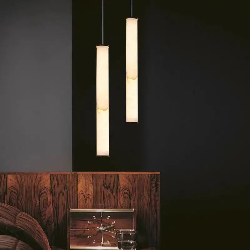 Cylindrical Marble Pendant Light in Black Brass - Decorbites