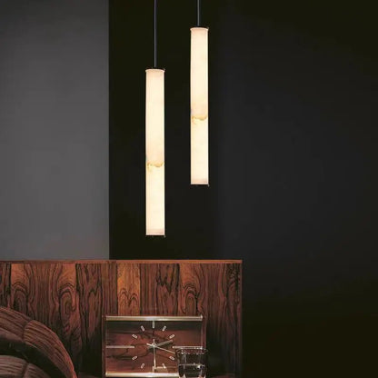 Cylindrical Marble Pendant Light in Black Brass - Decorbites