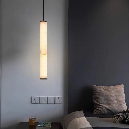 Cylindrical Marble Pendant Light in Black Brass - Decorbites
