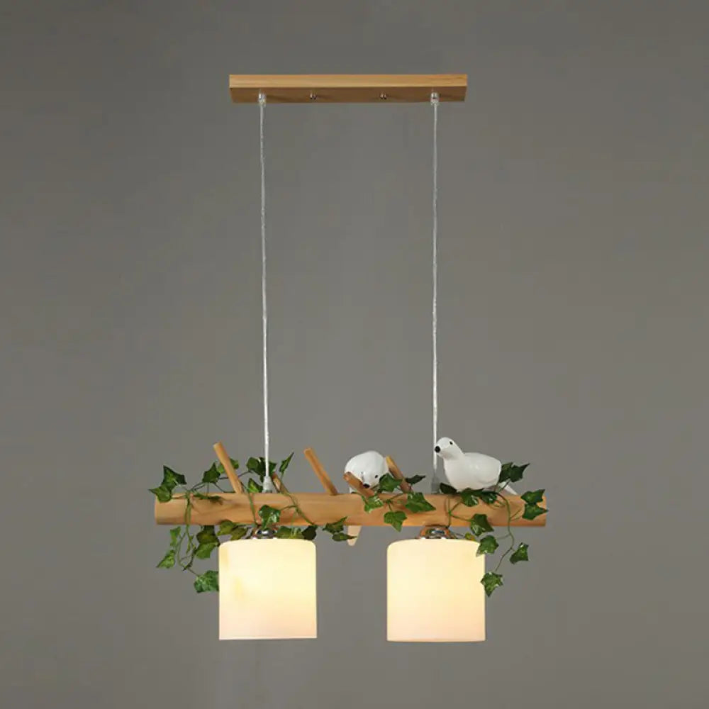 DecorBites™ Cylindrical Milk Glass Island Lamp with Bird Deco for Country Style Restaurants