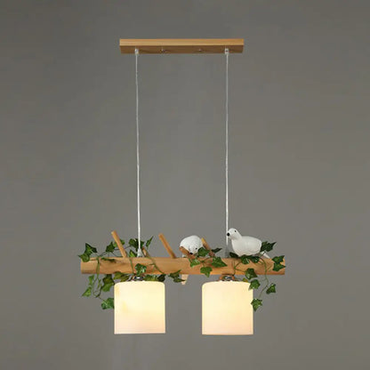 DecorBites™ Cylindrical Milk Glass Island Lamp with Bird Deco for Country Style Restaurants