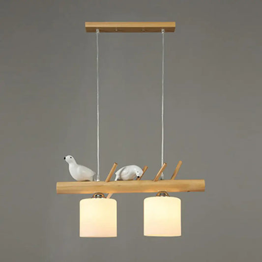 DecorBites™ Cylindrical Milk Glass Island Lamp with Bird Deco for Country Style Restaurants