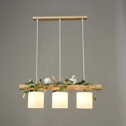 DecorBites™ Cylindrical Milk Glass Island Lamp with Bird Deco for Country Style Restaurants