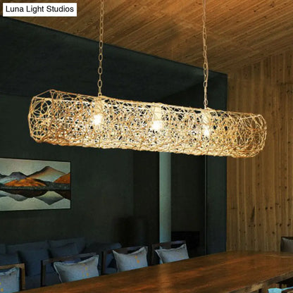 DecorBites™ Cylindrical Rattan Island Pendant Light - Southeast Asian Style with 3 Bulbs for Tea Room Ceiling