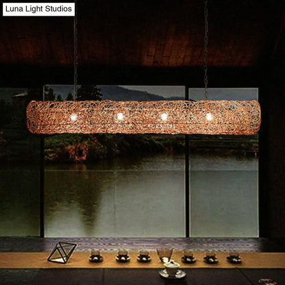 DecorBites™ Cylindrical Rattan Island Pendant Light - Southeast Asian Style with 3 Bulbs for Tea Room Ceiling