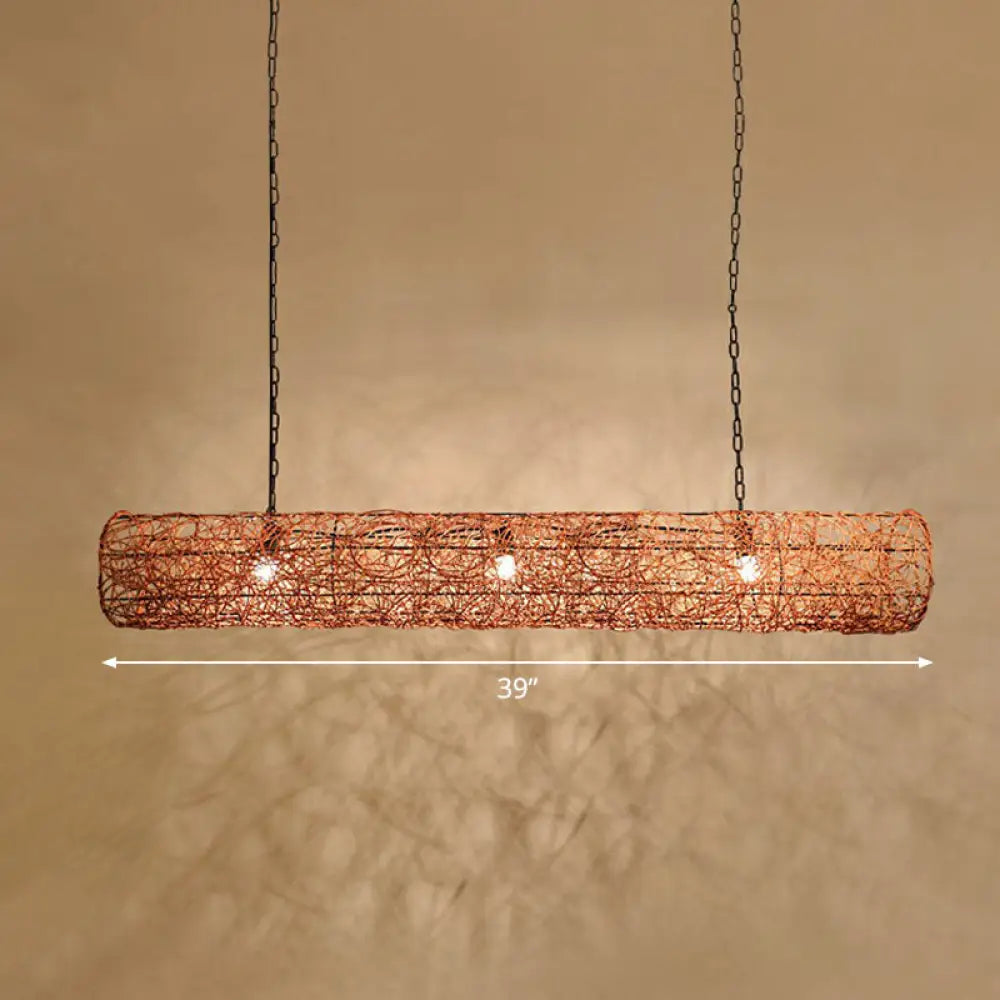 DecorBites™ Cylindrical Rattan Island Pendant Light - Southeast Asian Style with 3 Bulbs for Tea Room Ceiling