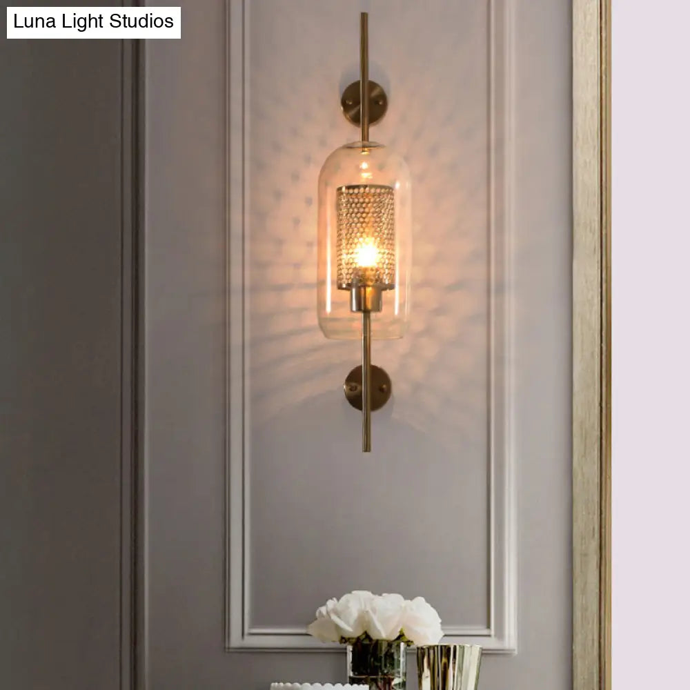 DecorBites™ DecorBites™ Cylindrical Wall Sconce: Silver/Gold Industrial Light Fixture, 1-Light, Smoke Glass, 5"/6" Wide